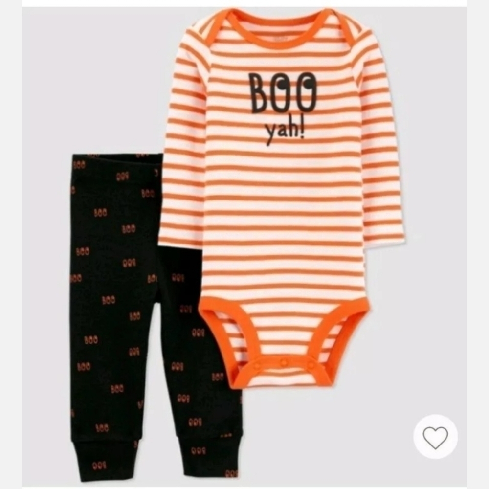 NWT Carter’s Infant 'Boo Yah!' Baby Halloween 2 Piece Outfit Months Orange Black